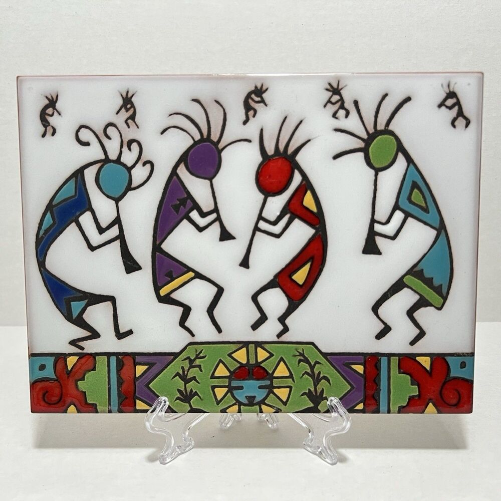 Christine Fitzgerald Tile Coaster Mag Mor Studios Kokopelli Hand Painted 6”x8”